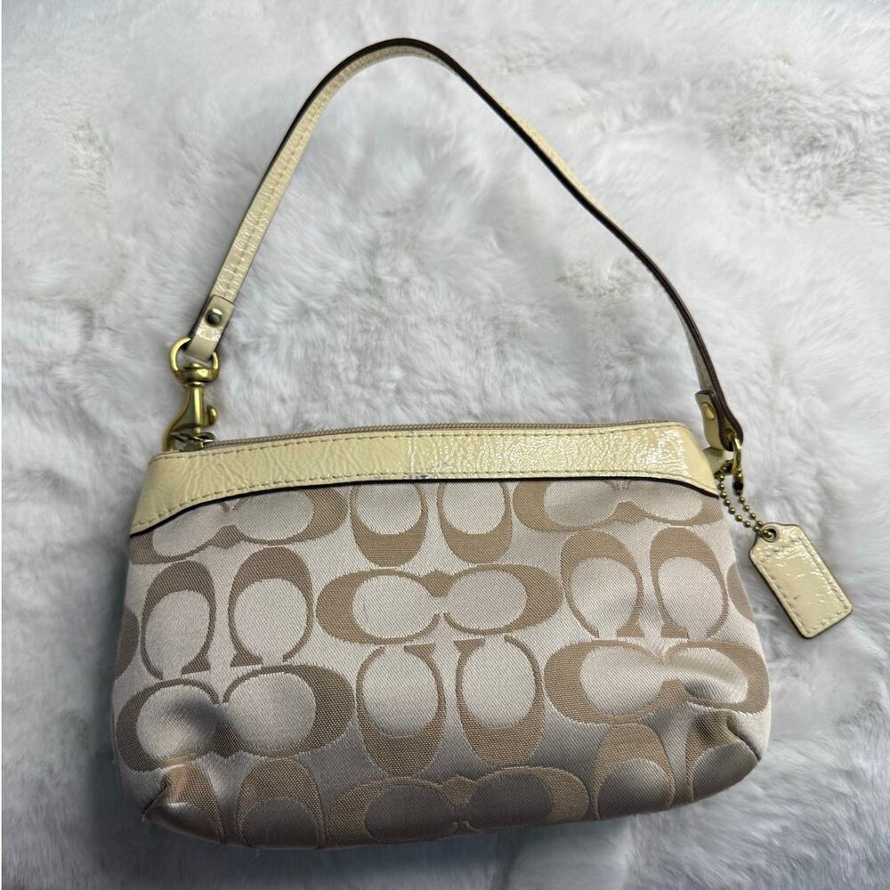 COACH Tan Signature Canvas Flower Wristlet - Picture 2 of 9
